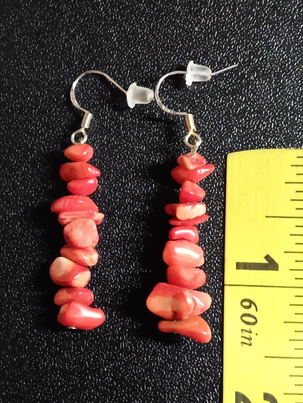 Red Coral Chip Dangle Earrings -